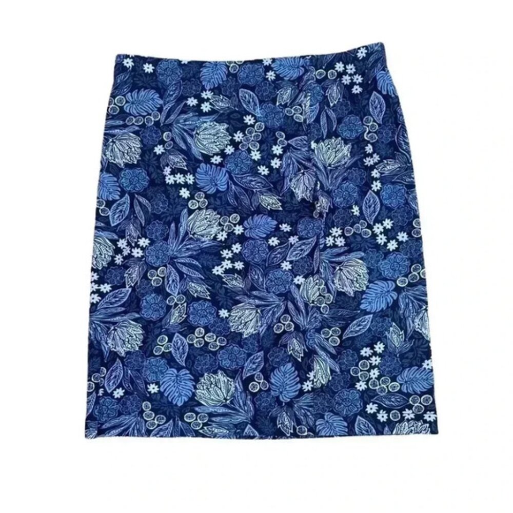 J. Jill Blue Floral Skirt Size Small A-Line Cotton Lightweight Stretch Short